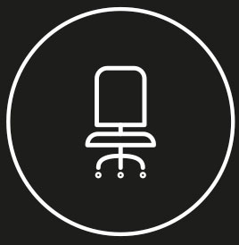 Icono que representa a una silla de oficina con ruedas